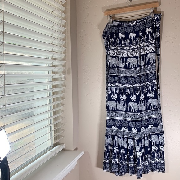 ForeMode Boho Hippie Asymmetric Hem Maxi Long Skirt Elephant - One Size - Blue - Picture 4 of 5